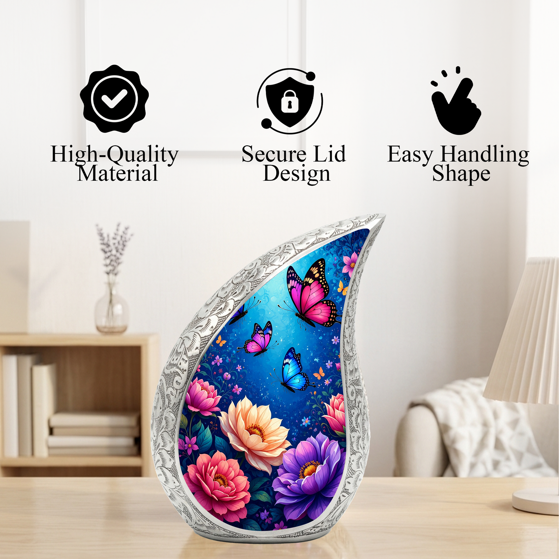 Colorful Butterfly Garden Memorial Urn – Elegant Floral Urn for Human Ashes