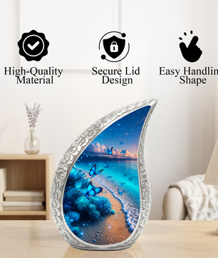 Moonlit Blue Butterfly Memorial Urn – Beach Urn for Human Ashes