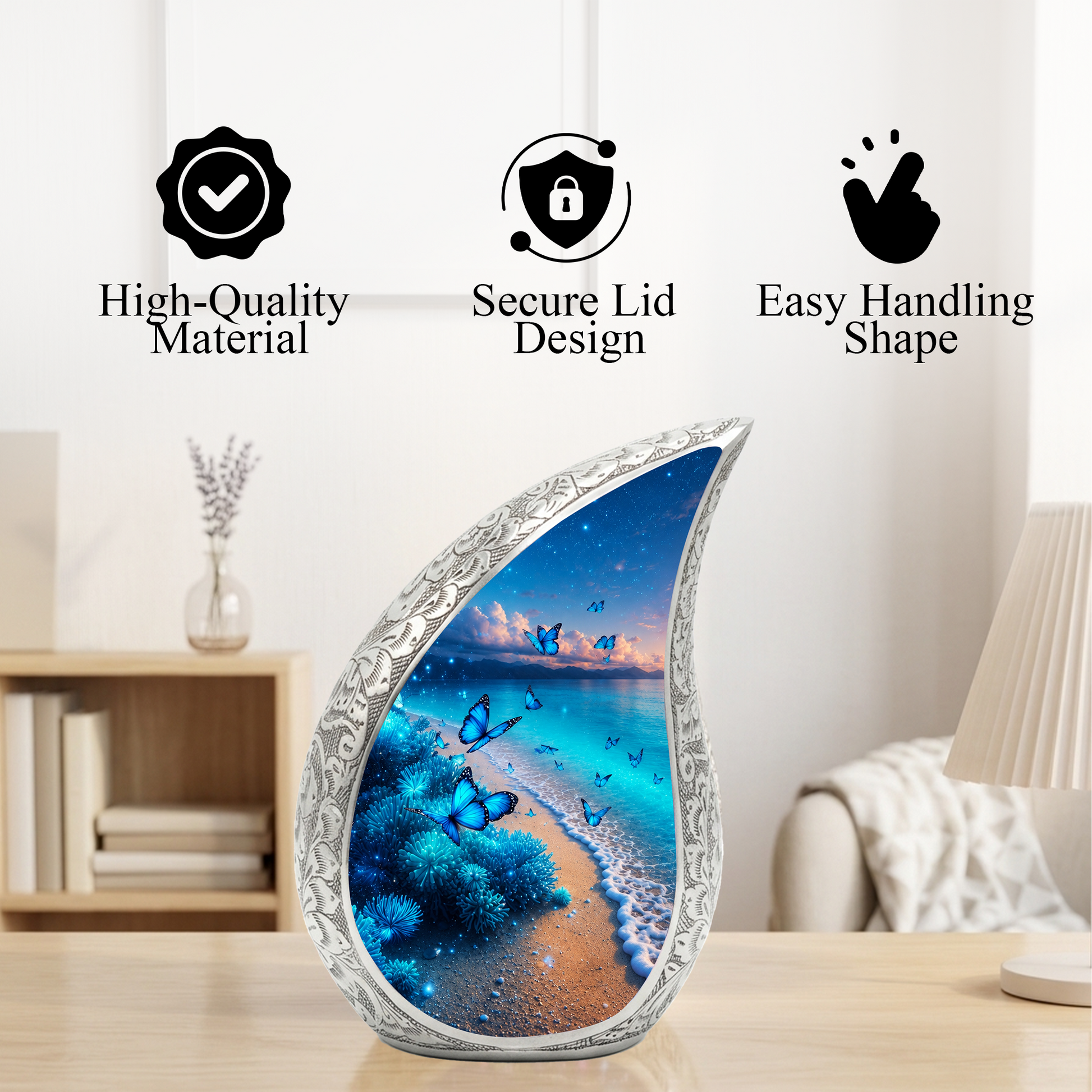 Moonlit Blue Butterfly Memorial Urn – Beach Urn for Human Ashes