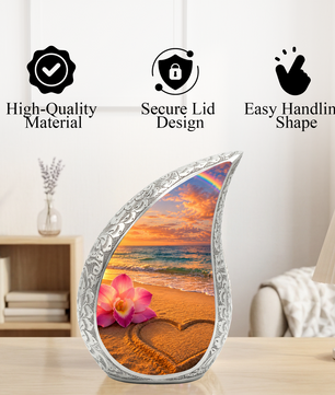 Ocean Sunset Cremation Urn – Heart Beach Urn for Ashes