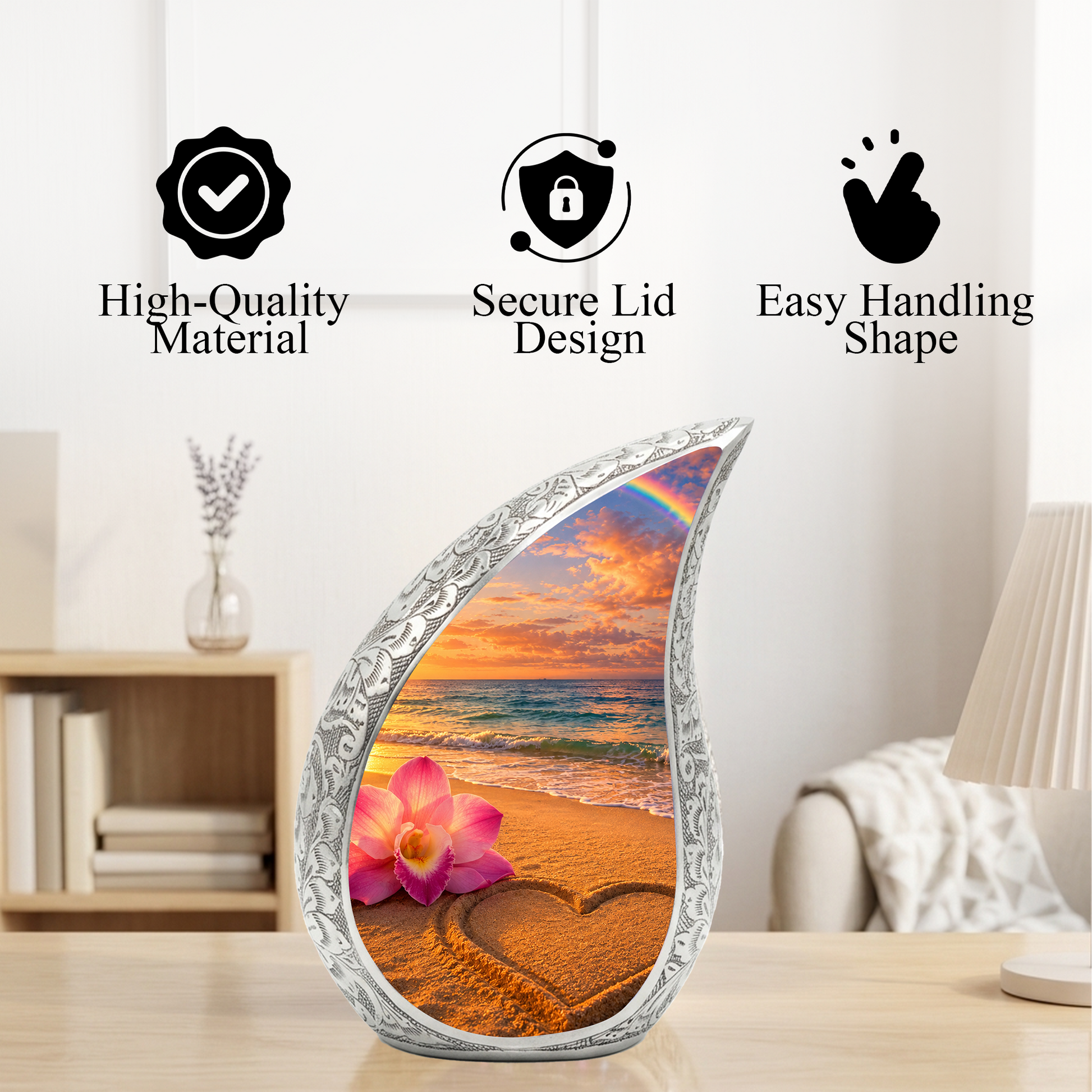 Ocean Sunset Cremation Urn – Heart Beach Urn for Ashes