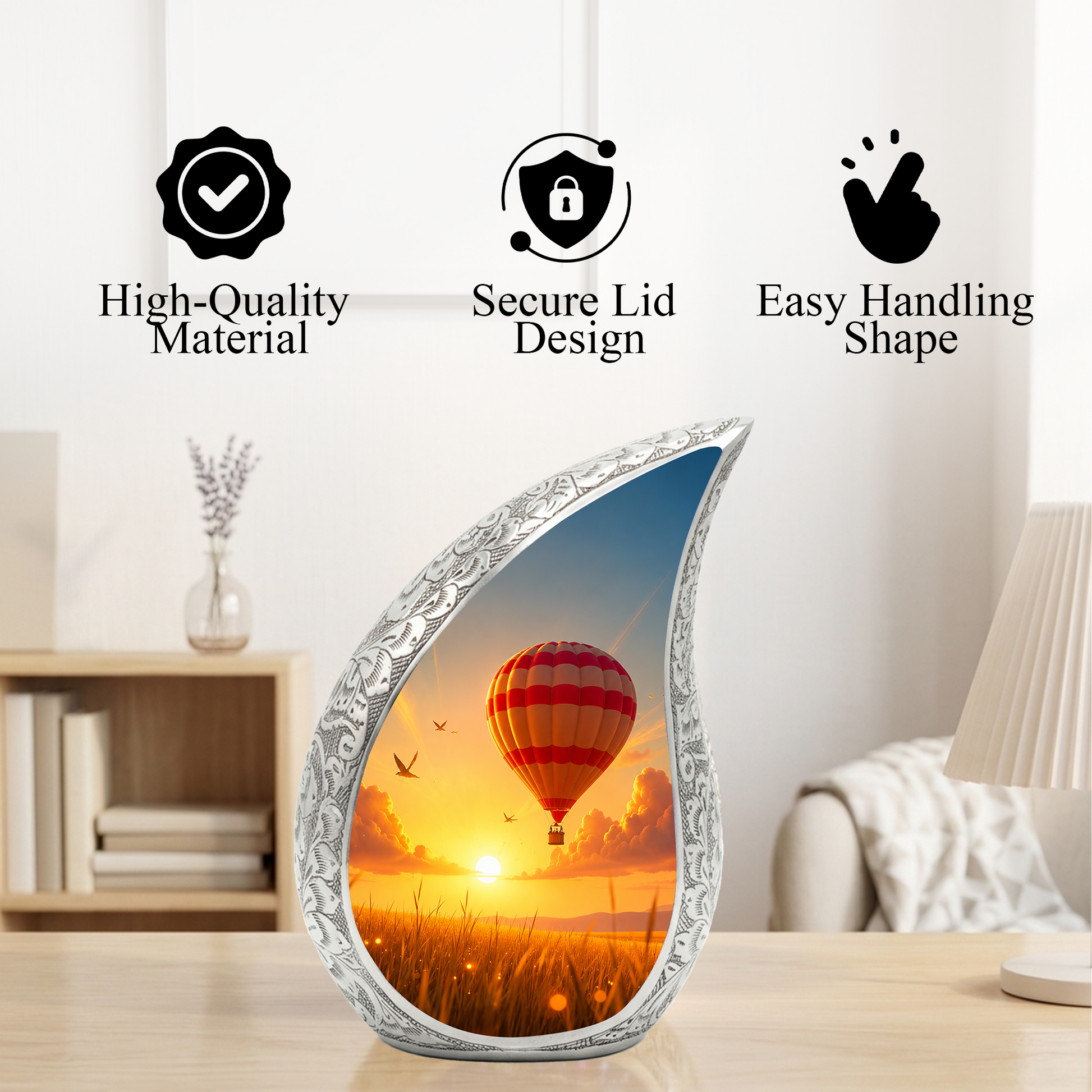Hot Air Balloon Memorial Urn For Ashes – Sunset Sky Cremation Urn For Men & Women