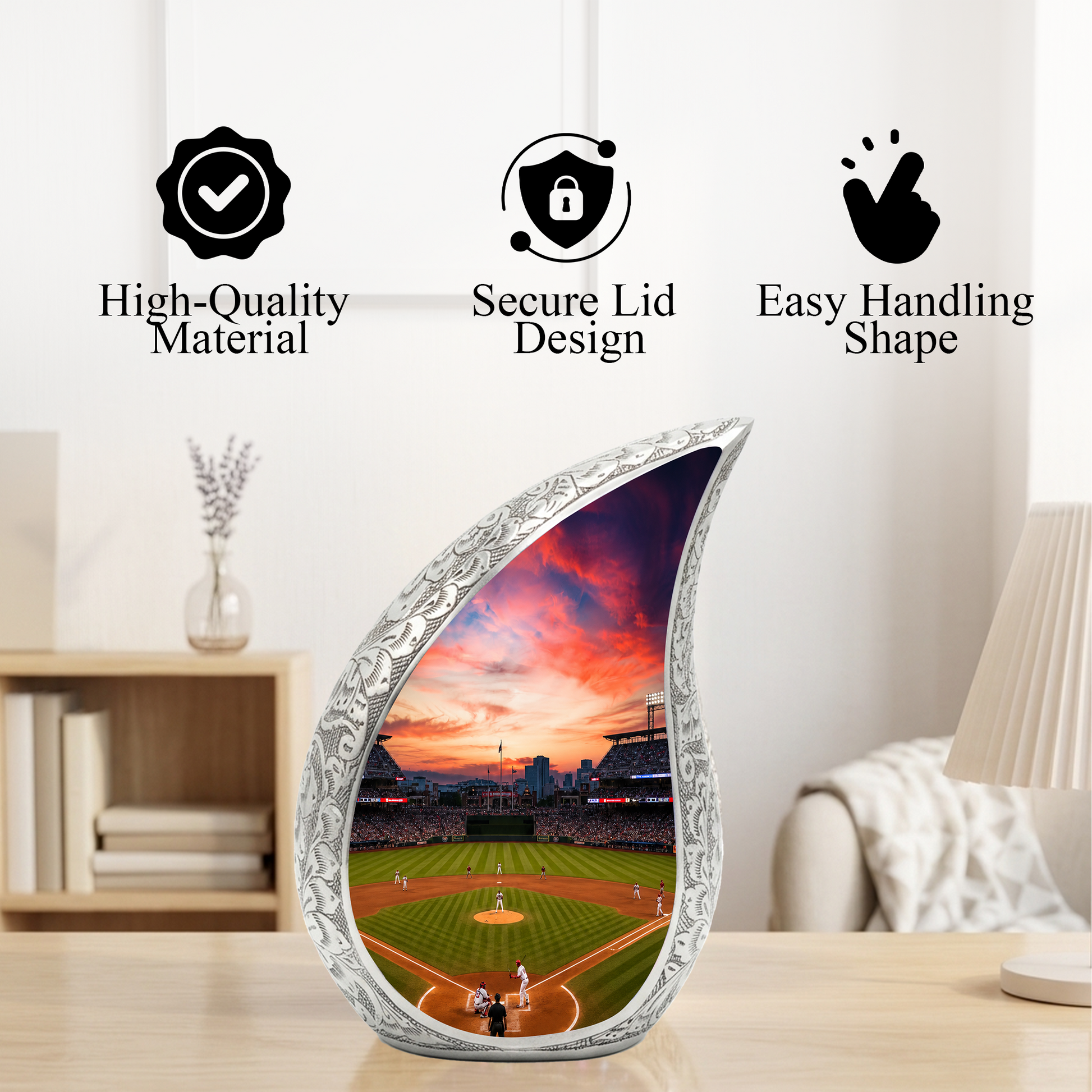 Baseball Stadium Memorial Urn For Ashes – Sunset Baseball Cremation Urn For Men