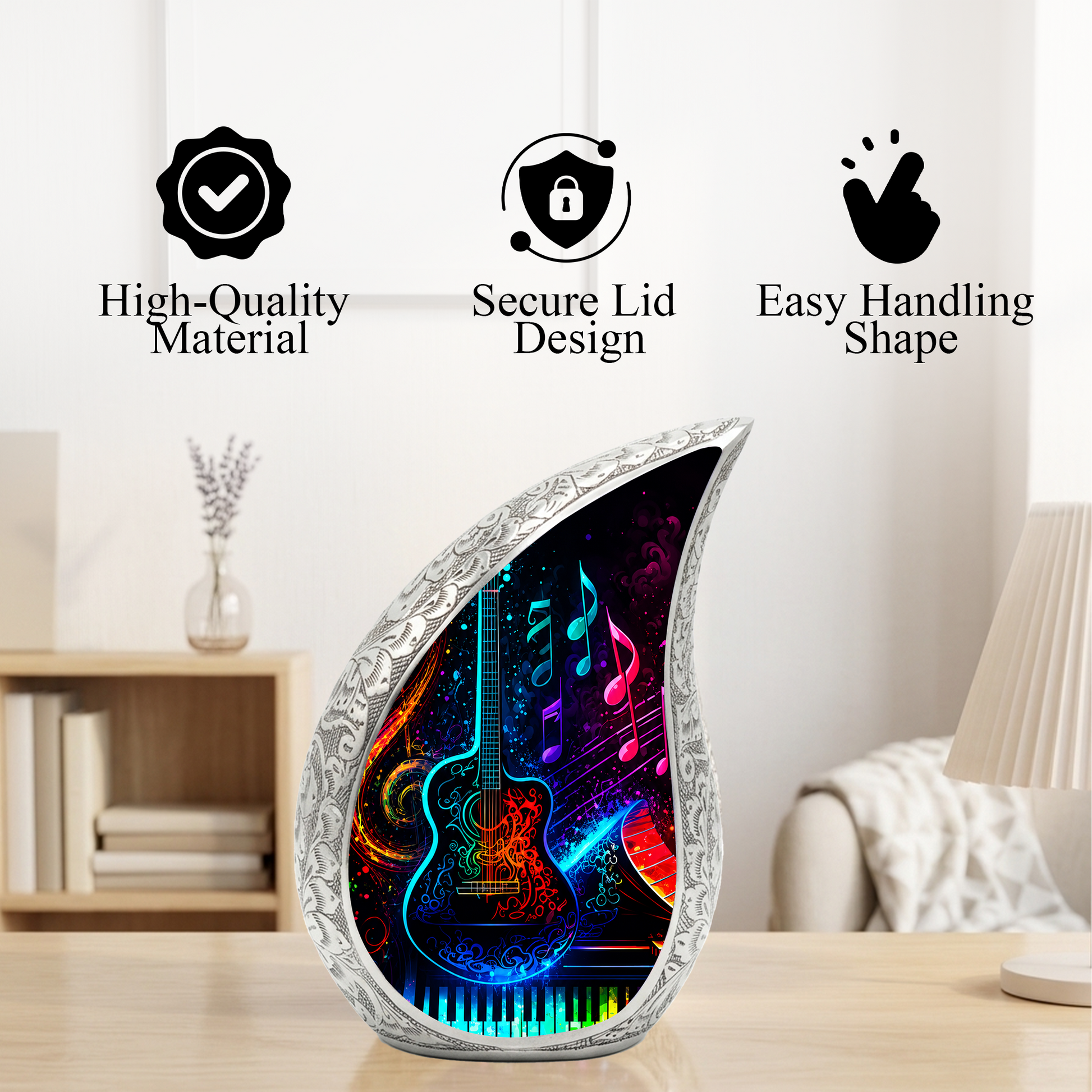 Guitar & Piano themed Urn for Ashes – Cremation Urn for Men And Women