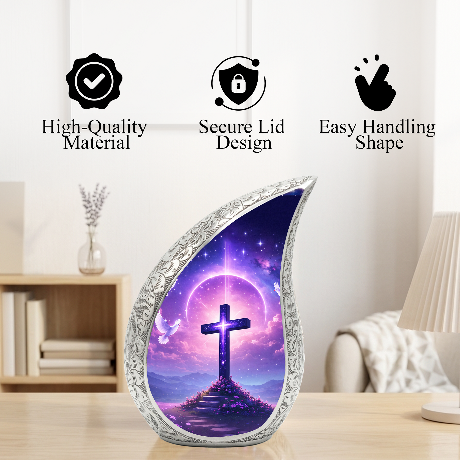 Purple Cross Christian Cremation Urn | Adult Ashes Urn
