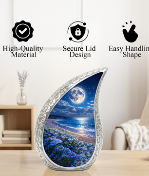 Moonlight Beach Floral Cremation Urn | Funeral Urn for Ashes