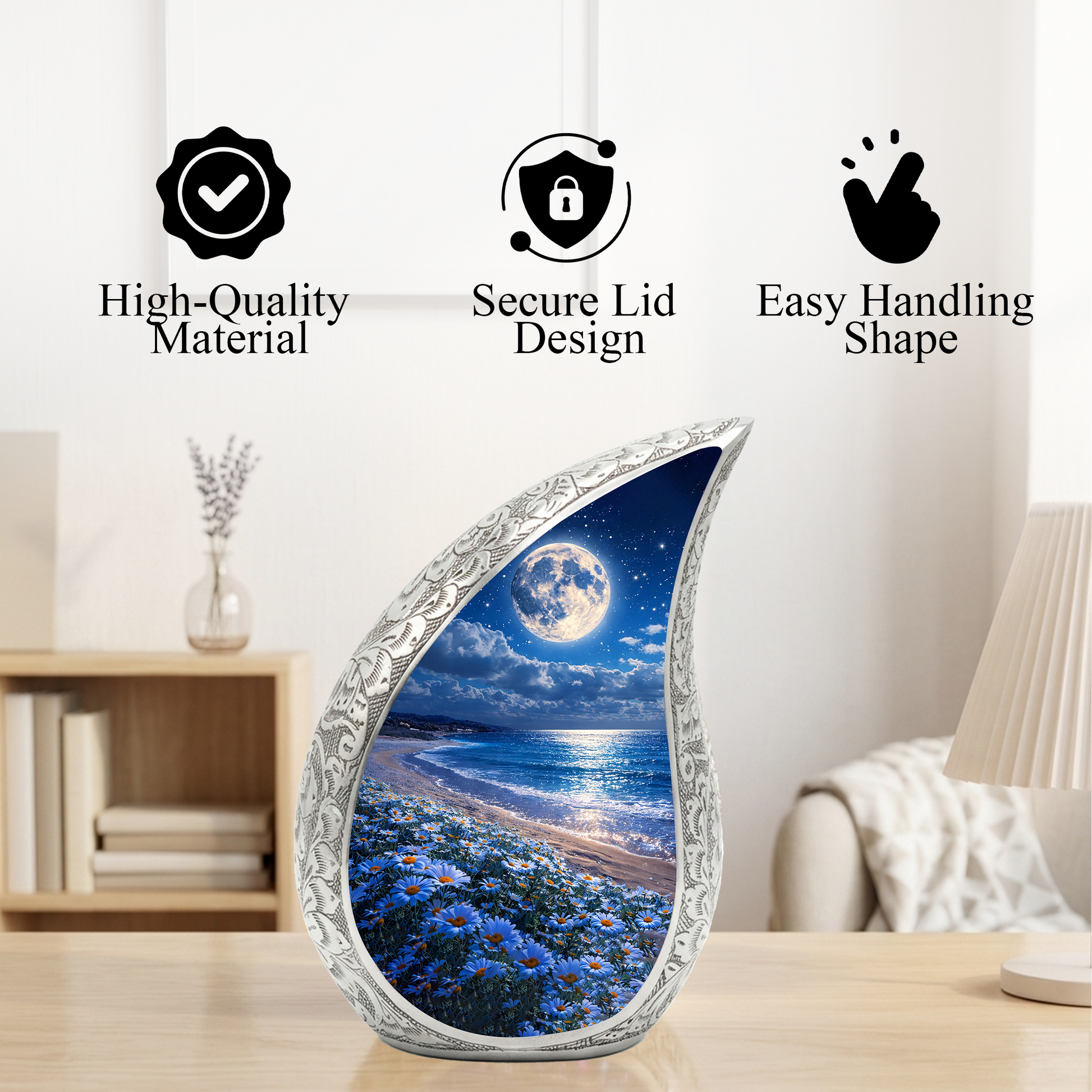 Moonlight Beach Floral Cremation Urn | Funeral Urn for Ashes