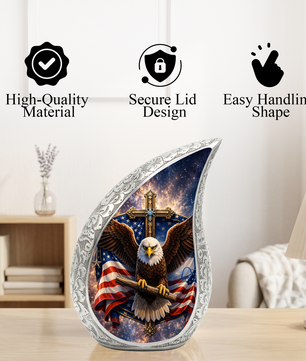 Bald Eagle Christian Urn – Patriotic Ashes Container for Adults