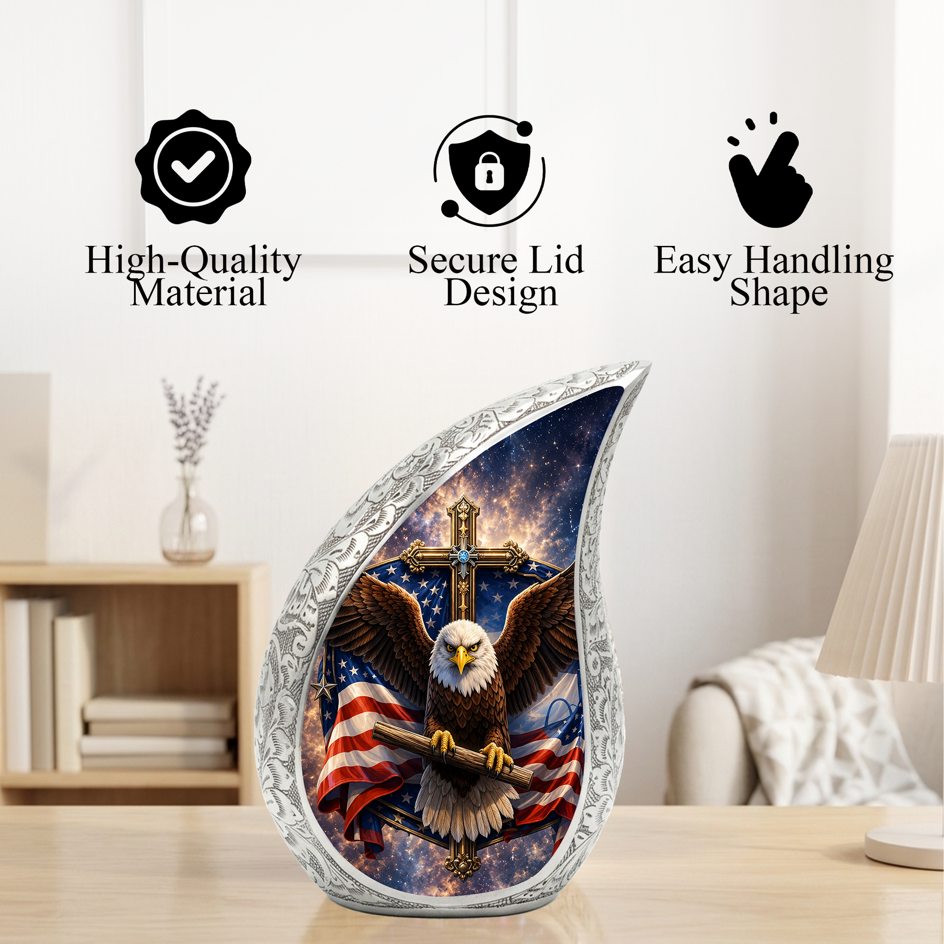 Bald Eagle Christian Urn – Patriotic Ashes Container for Adults