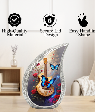 Butterfly & Red Roses Cremation Urn | Floral Memorial Urn