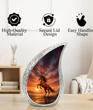 Running Horse Memorial Urn For Ashes – Sunset Stallion Cremation Urn For Men & Women