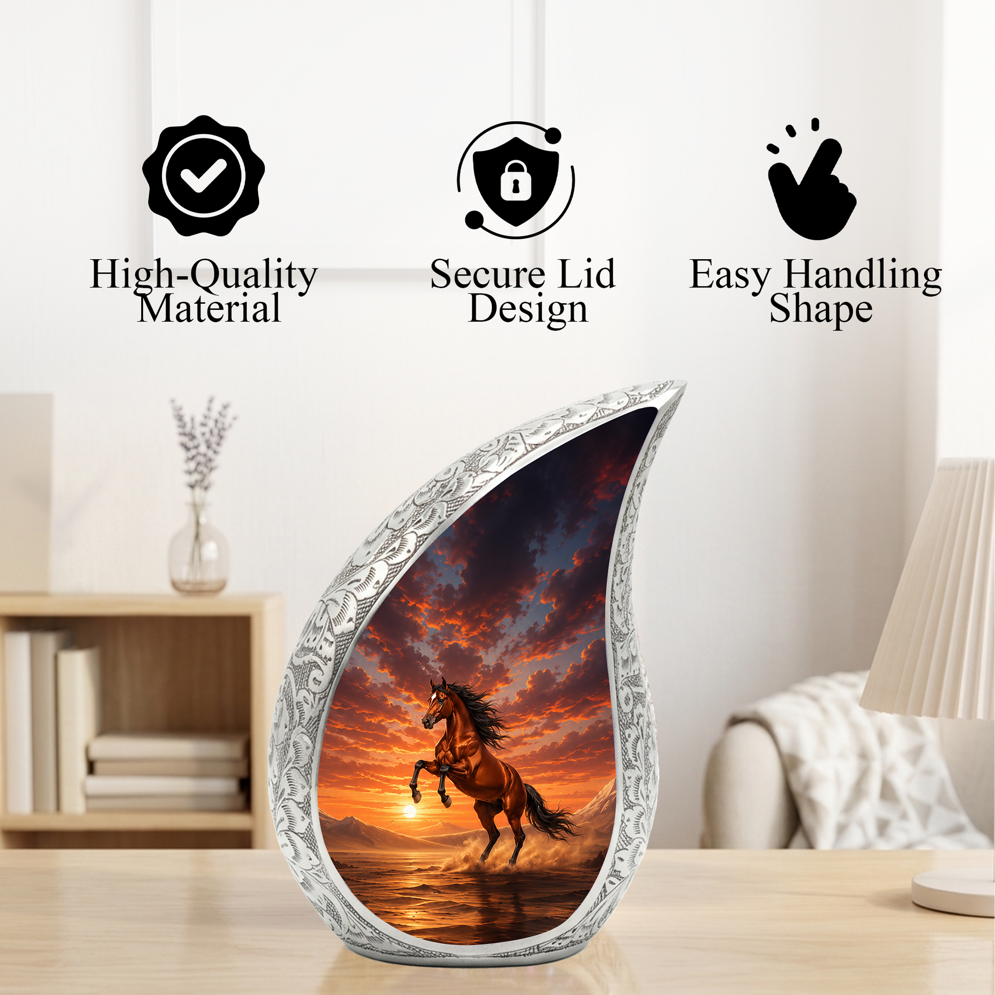 Running Horse Memorial Urn For Ashes – Sunset Stallion Cremation Urn For Men & Women