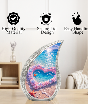 Ocean Heart Urn for Burial – Decorative Container for Cremated Remains