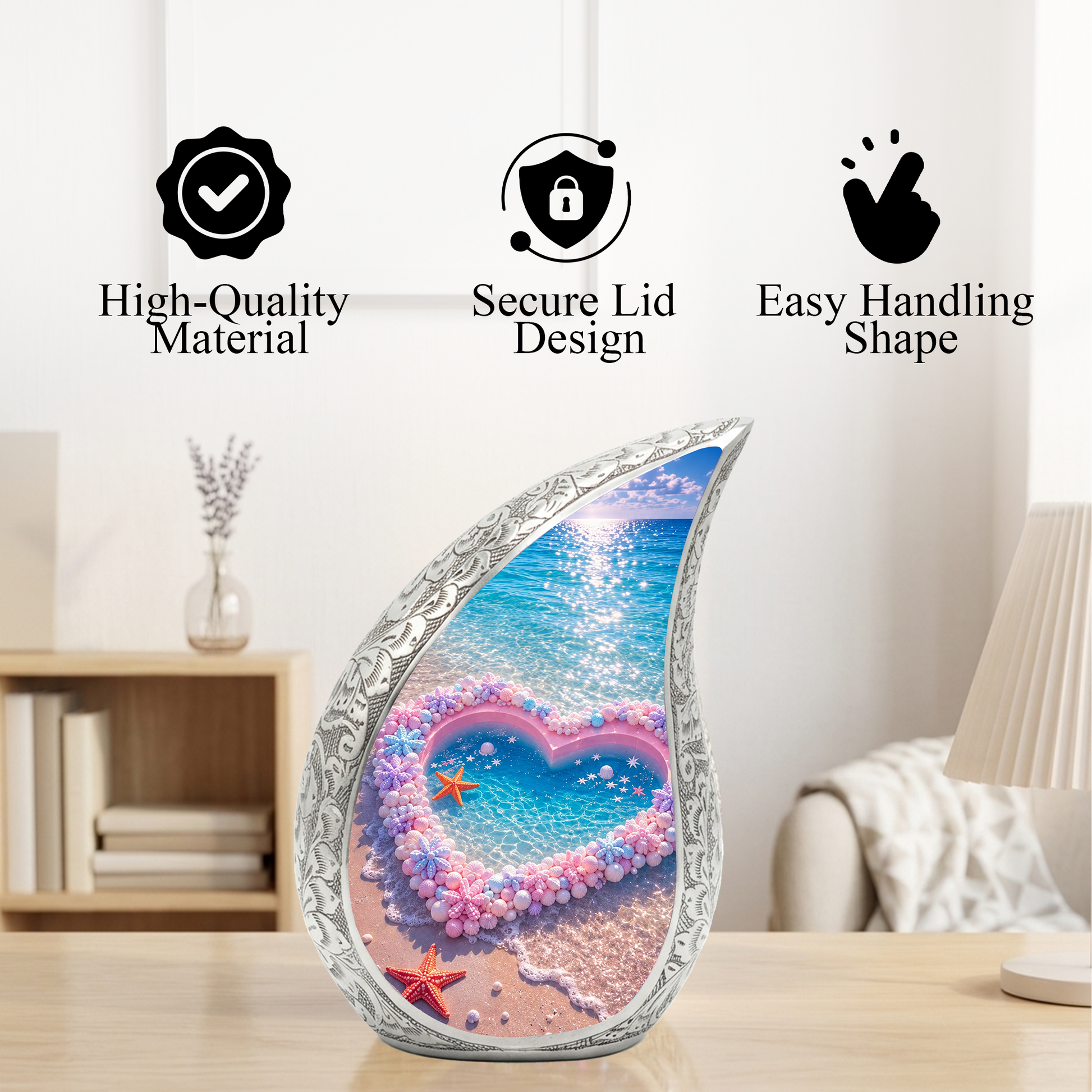 Ocean Heart Urn for Burial – Decorative Container for Cremated Remains