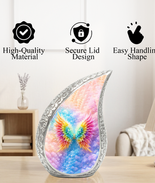 Rainbow Angel Wings Cremation Urn | Memorial Urn for Women