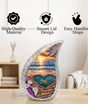 Ocean Sunset Heart Cremation Urn | Memorial Urn for Ashes