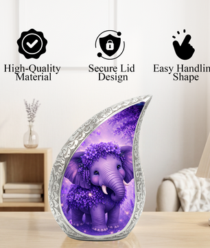 Purple Elephant Funeral Urn for Women | Memorial Ashes Urn
