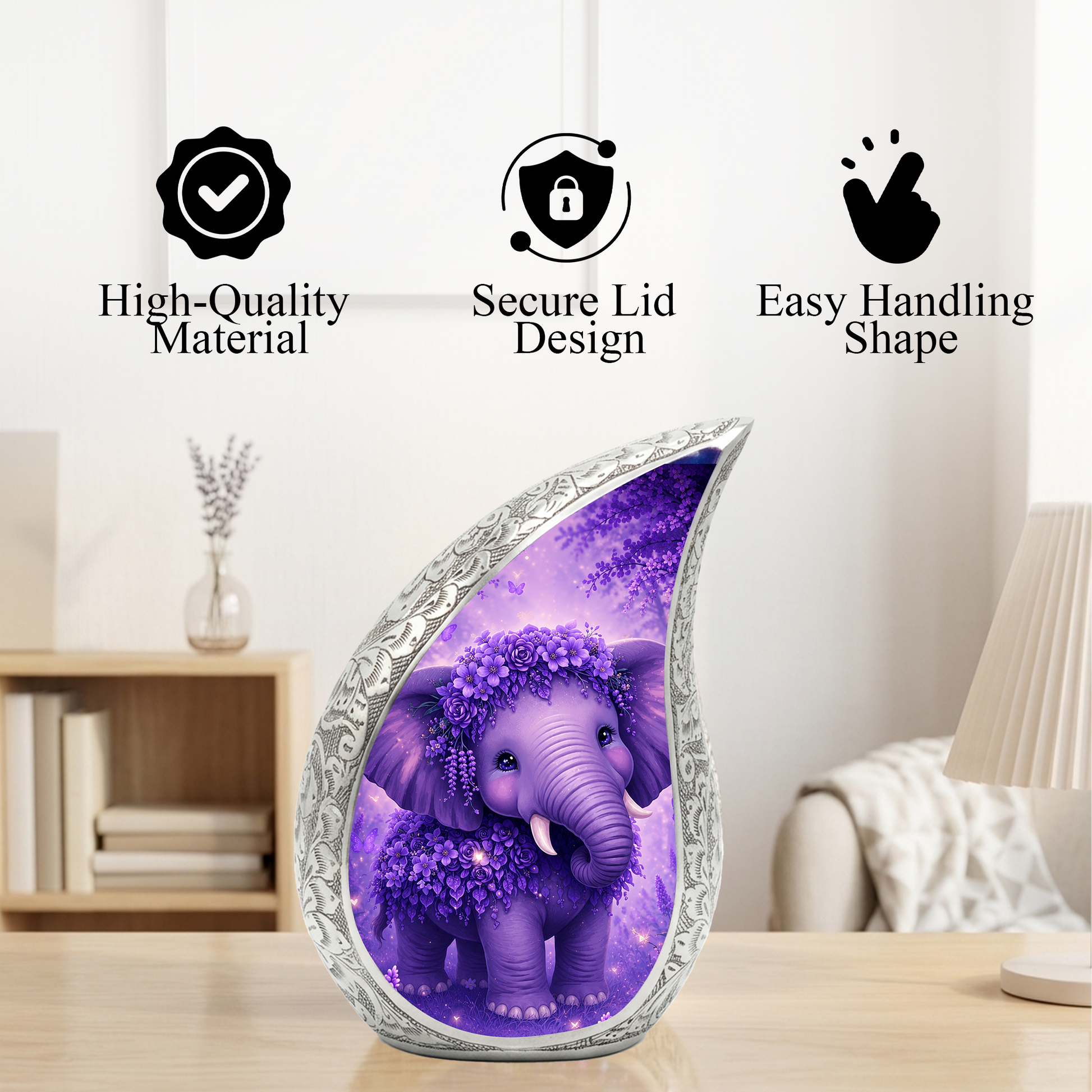 Purple Elephant Funeral Urn for Women | Memorial Ashes Urn
