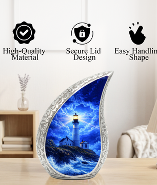 Blue Lighthouse Cremation Urn for Adults | Funeral Ashes Urn