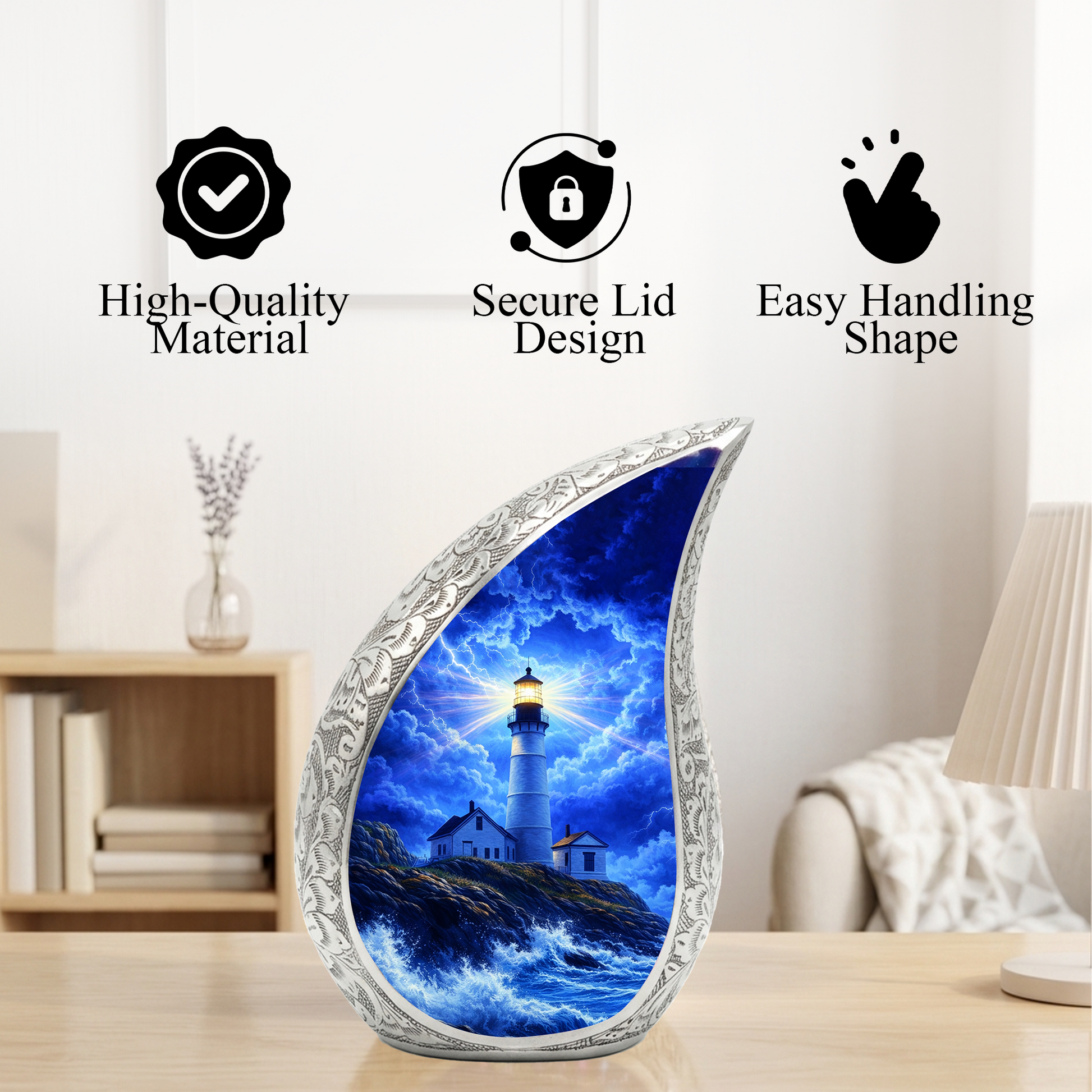 Blue Lighthouse Cremation Urn for Adults | Funeral Ashes Urn