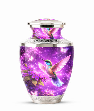 Purple Hummingbird Cremation Urn for Mom, Urn for Human Ashes, Memorial Urn for Mother