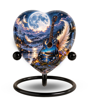 Guitar Cremation Urn for Ashes, Music Memorial Urn, Personalized Guitar Urn, Heart Shaped Memorial Urn