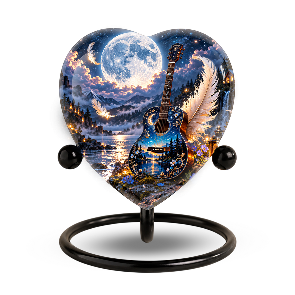 Guitar Cremation Urn for Ashes, Music Memorial Urn, Personalized Guitar Urn, Heart Shaped Memorial Urn