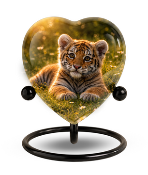 Tiger Urn for Ashes, Heart Shaped Memorial Urn, Personalized Tiger Cremation Urn