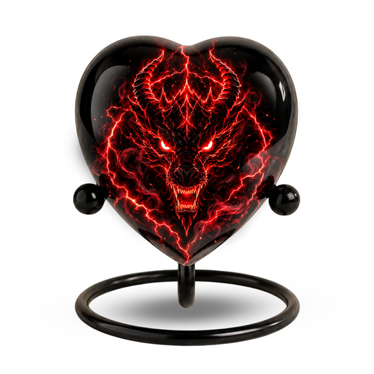 Red Dragon Adult Cremation Urn for Ashes, Black Dragon Memorial Urn, Personalized Heart Shaped Adult Urn, Fantasy Dragon Cremation Urn