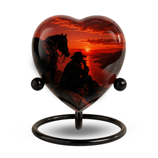 Cowboy Sunset Urn for Dad, Personalized Western Cremation Urn for Adult Male Ashes