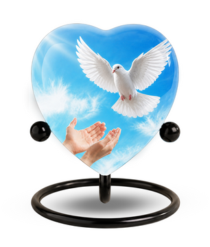 Dove Urn for Ashes, Heart Shaped Adult Cremation Urn, Peaceful White Dove Memorial Urn