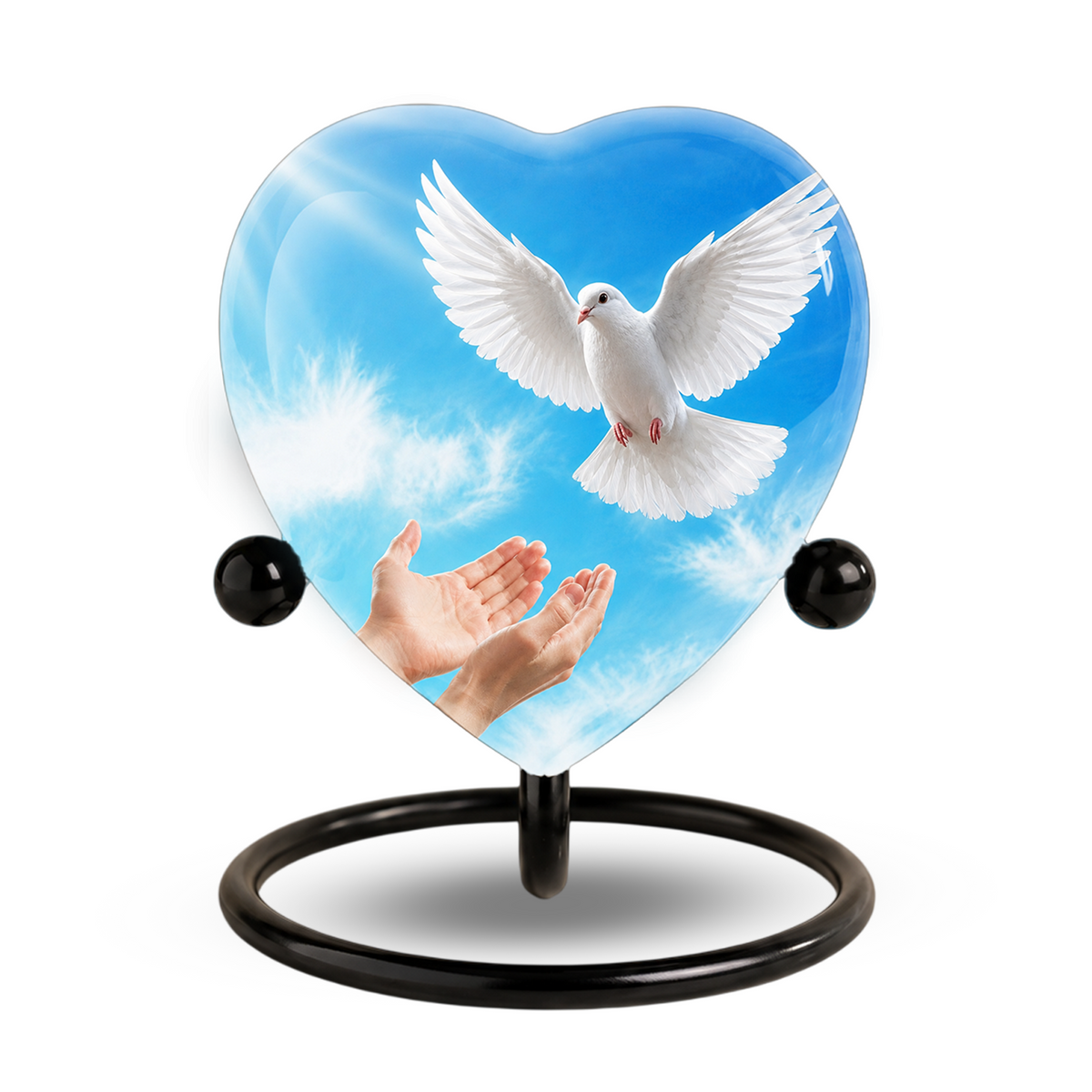 Dove Urn for Ashes, Heart Shaped Adult Cremation Urn, Peaceful White Dove Memorial Urn
