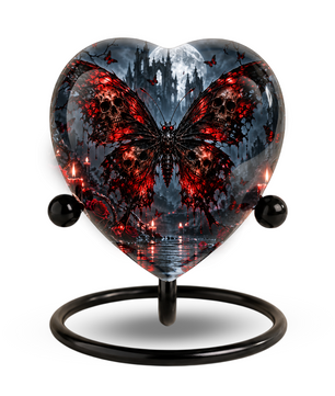 Gothic Butterfly Cremation Urn for Ashes, Skull Butterfly Urn, Red Black Gothic Memorial Urn, Halloween Heart Urn, Personalized Keepsake