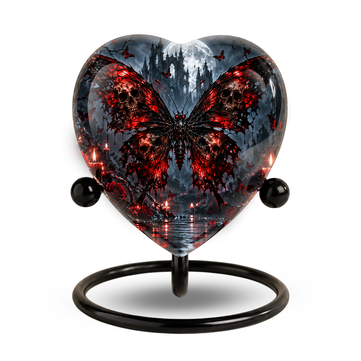 Gothic Butterfly Cremation Urn for Ashes, Skull Butterfly Urn, Red Black Gothic Memorial Urn, Halloween Heart Urn, Personalized Keepsake