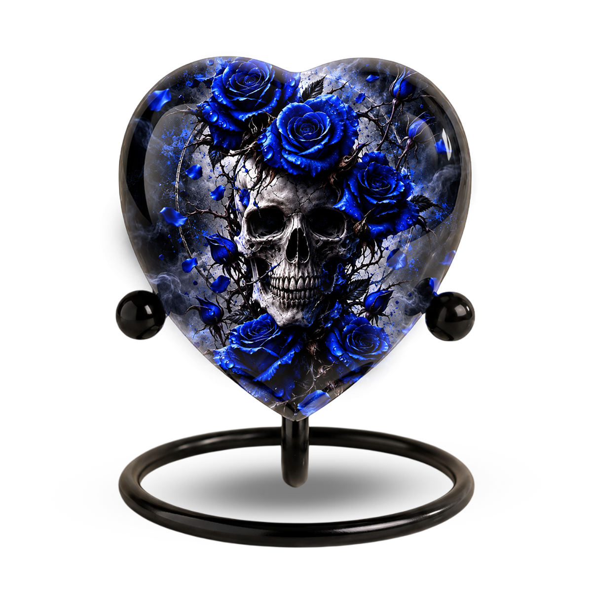 Blue Rose Skull Cremation Urn for Ashes, Gothic Memorial Urn, Blue Rose Urn, Skull Heart Urn, Personalized Adult Cremation Urn