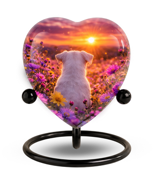 Sunset Rainbow Bridge Dog Adult Urn for Human Ashes – Heart-Shaped Memorial Adult Cremation Urn