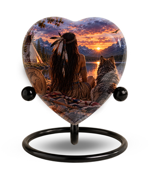 Native American Wolf Adult Cremation Urn for Ashes, Personalized Adult Urn, Wolf Memorial Urn, Indigenous Inspired Heart Urn, Adult Cremation Urn