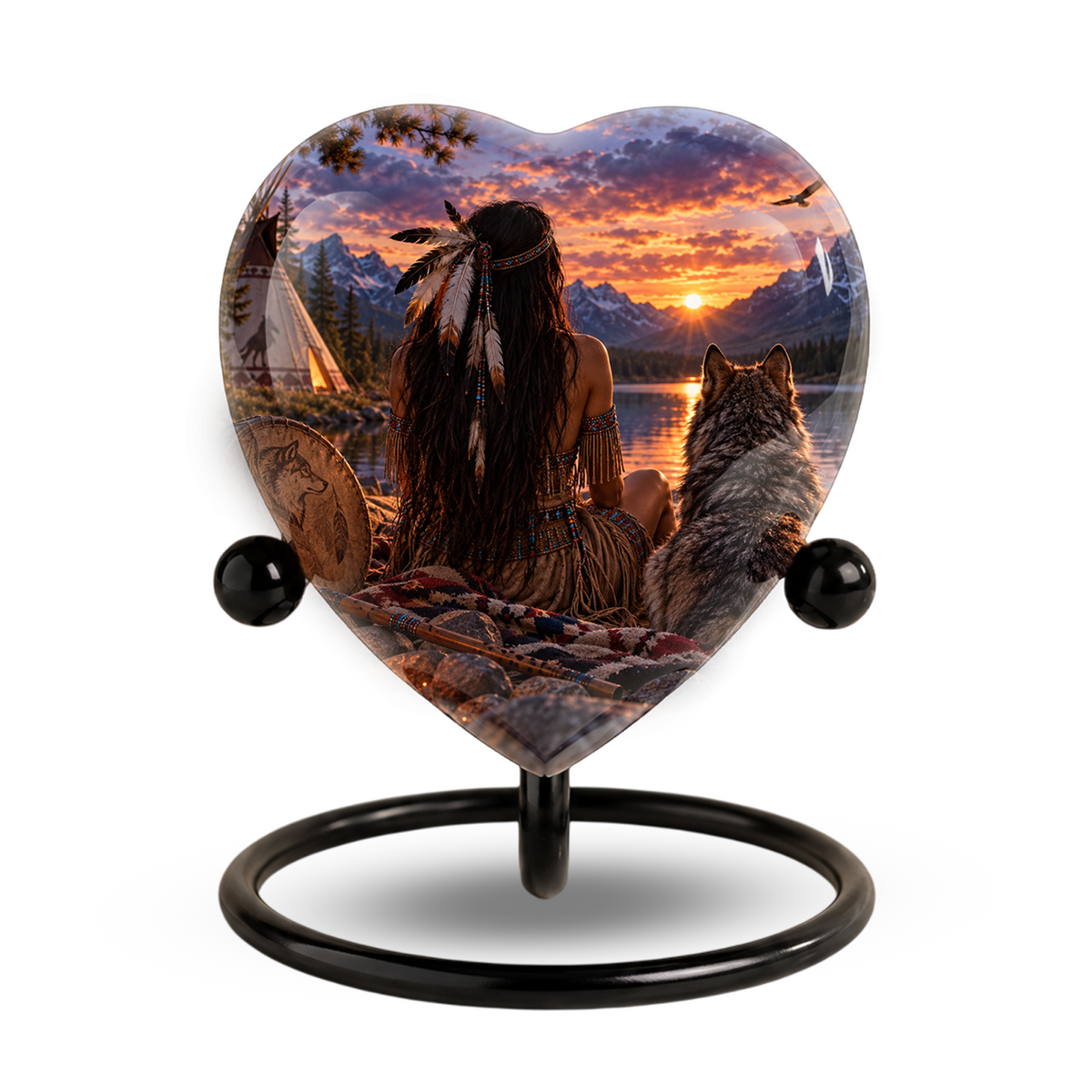 Native American Wolf Adult Cremation Urn for Ashes, Personalized Adult Urn, Wolf Memorial Urn, Indigenous Inspired Heart Urn, Adult Cremation Urn