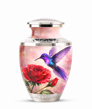 Rose Hummingbird Cremation Urn for Human Ashes, Personalized Memorial Urn for Adults