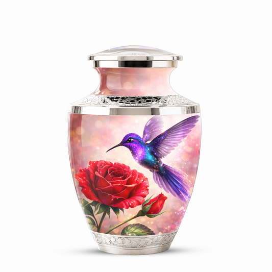 Rose Hummingbird Cremation Urn for Human Ashes, Personalized Memorial Urn for Adults