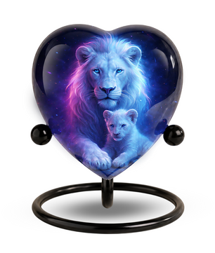 White Lion and Lion Cub Heart Memorial Urn – Adult Urn, Urns for Adult Ashes