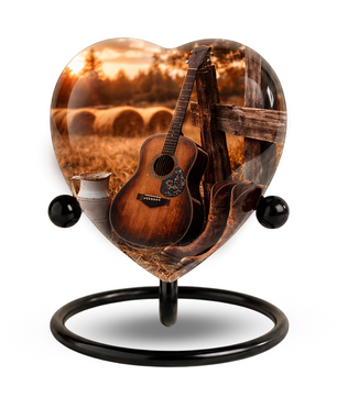 Cowboy Sunset Heart-Shaped Adult Cremation Urn for Dad, Father & Men – Rustic Memorial Urn