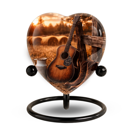 Cowboy Sunset Heart-Shaped Adult Cremation Urn for Dad, Father & Men – Rustic Memorial Urn