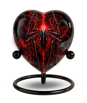 Spider Cremation Urn for Ashes, Gothic Spider Urn, Black Spider Memorial Urn, Red Spider Web Urn, Dark Fantasy Adult Urn, Personalized Heart Urn