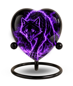 Purple Wolf Adult Cremation Urn for Ashes, Black Wolf Memorial Urn, Personalized Heart Shaped Adult Urn, Wolf Cremation Urn