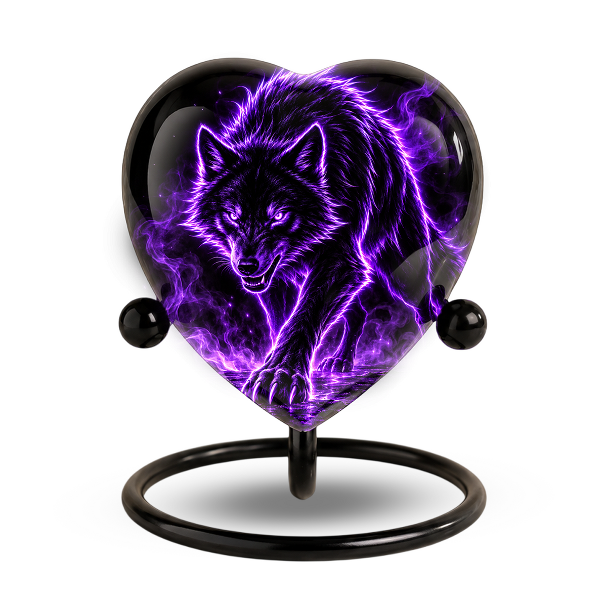 Purple Wolf Adult Cremation Urn for Ashes, Black Wolf Memorial Urn, Personalized Heart Shaped Adult Urn, Wolf Cremation Urn