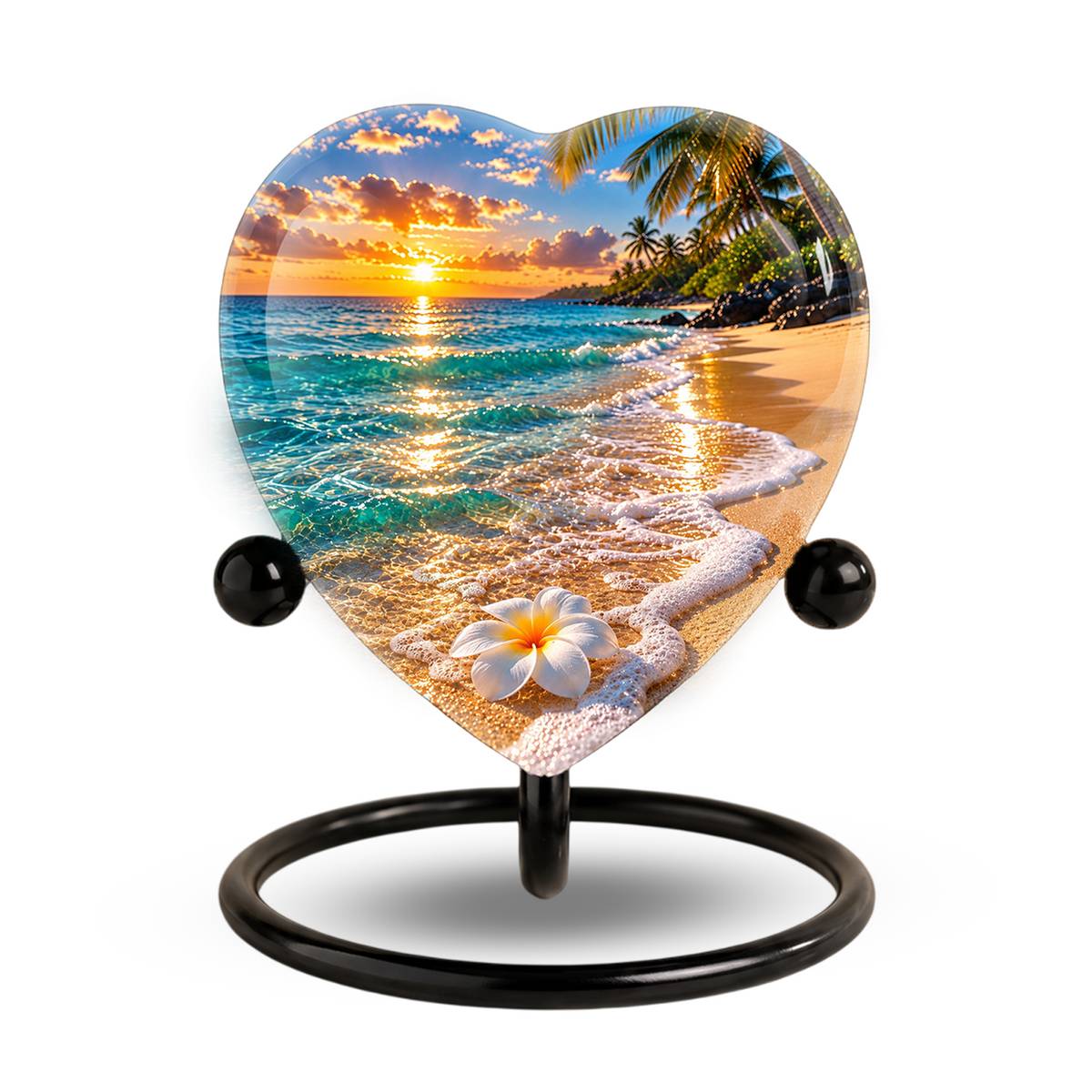 Beach Sunset Cremation Urn for Ashes, Tropical Ocean Memorial Urn, Heart Shaped Beach Urn, Personalized Coastal Urn,