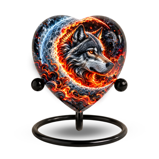 Wolf Cremation Urn for Ashes, Adult Memorial Urn, Personalized Wolf Urn, Heart Shaped Urn for Men