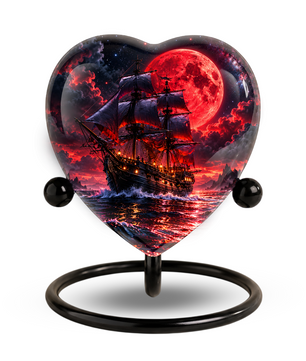 Pirate Ship Adult Cremation Urn for Ashes – Red Moon Nautical Memorial Urn,