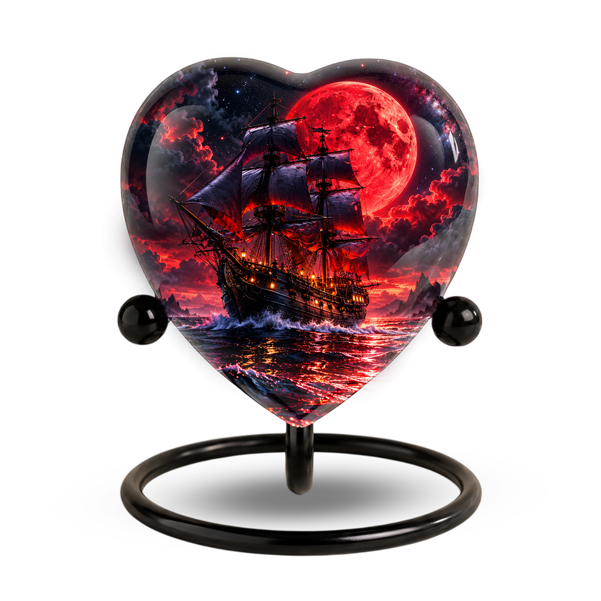 Pirate Ship Adult Cremation Urn for Ashes – Red Moon Nautical Memorial Urn,